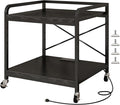 METYERRY Under Desk Printer Stand with Power Outlet,2 Tier Large Printer Table with Adjustable Shelf,Rolling Printer Cart with Industrial Wheels for Home Office,20"×20" Black