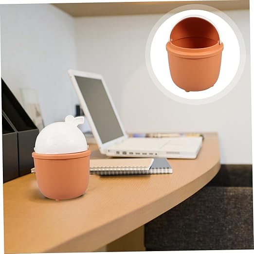 Mini Rabbit Basket Desk Trash Can Cute Desktop Trash Bin Flip Lid Slim Bathroom Waste Basket for Office Car