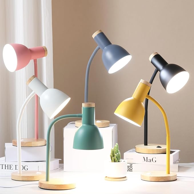 Table Lamp,Wooden Adjustable Desk Lamp,Dorm Lamp&Bedside Lamp for Living Room, Bedroom, Kids Room (White)