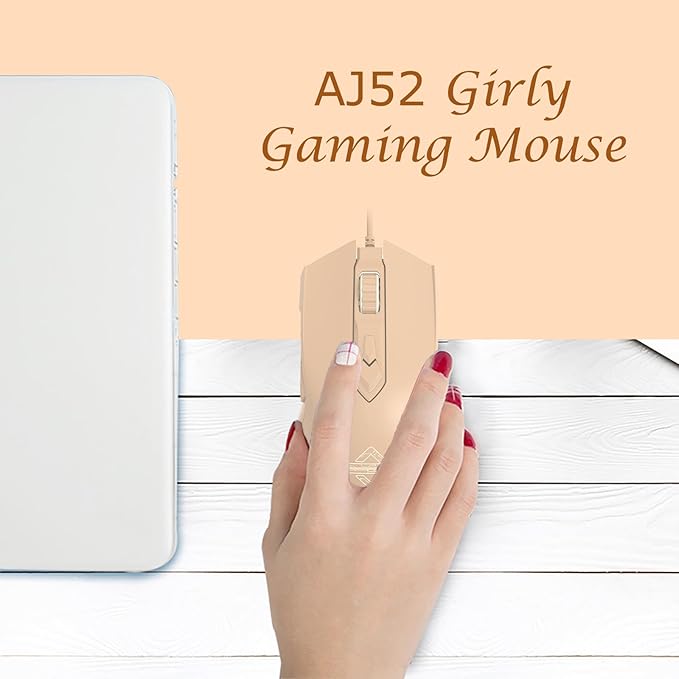 Lomiluskr AJ52 RGB Wired Gaming Mouse, 7 Programmable Buttons, Computer Mice with RGB Lighting, 200-4800 DPI Adjustable, for Windows/Mac OS/Linux (MilkTea)