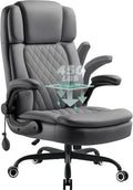 450 LBS Big and Tall Executive Office Chair with Flip up Arm, Heavy Duty Leather Computer Desk Chair,Comfortable High Back Swivel Home Office Chair with Rolling for Adults (Gray)