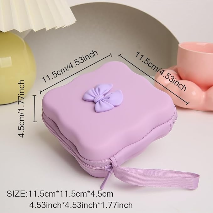 Charger Cover Storage Bag, Cute 3D Bow Tie Waves Design Charger Protector Travel Storage Case, Earphone Wire Saver Cable Cord Organizer Wireless Earphone Storage Box, Purple Bow