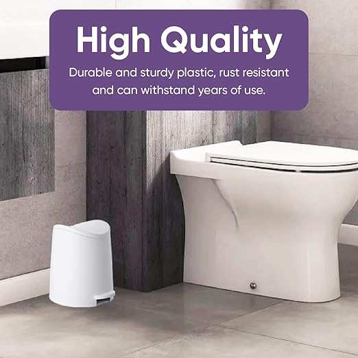 Superio Mini Bathroom Trash Can with Lid and Foot Pedal (3 Liter/0.75 Gal) White Modern Plastic Step On Garbage Can, Small Waste Bin for Bathroom, Bedroom, Office, Desktop, Counter