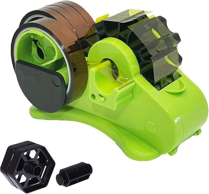 SHDSL Green Multi-Roll Heat Tape Dispenser Sublimation 1" and 3" Core Double Reel Cores Sublimation for Heat Transfer Tape, Semi-Automatic Tape Dispenser with Compartment Slots