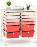 Moccha 12-Drawer Rolling Storage Cart - Utility Cart on Wheels with Lockable Casters for Craft Art Supply Paper Salon, Mobile Drawer Carts for Classroom Teacher School Office (Gradient Pink)