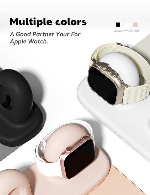 ELETIUO Dual Charger Stand Compatible with Apple Watch Series 49/46/45/44/42/41/40/38mm iWatch Ultra2/Ultra/10/9/8/SE2/7/6/SE/5/4/3/2/1,Silicone Dock Organizer Supports Night Stand Mode,Pink