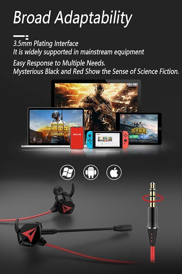 KASOTT Battle Buds Pro in-Ear Gaming Headset with Dual Microphone, Mute and Volume Control, Wired Earphones for Mobile Gaming, Nintendo Switch, Xbox One, PS, PC (Black)