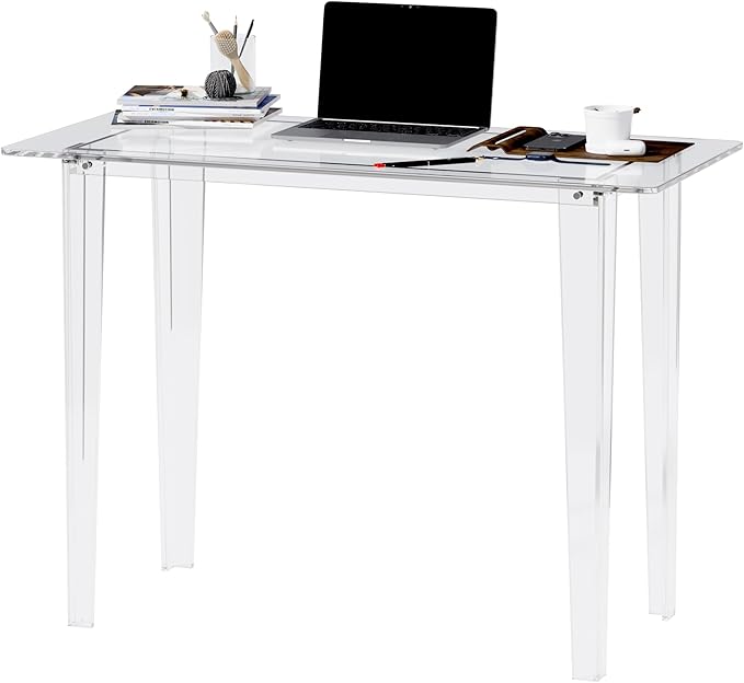 Acrylic Desk, Acrylic Table & Clear Desk - Modern Home Office Study Table, Extended Surface Multi-Purpose Console, Sturdy Lightweight for Small Spaces Transparent Workstation (Transparent-M)