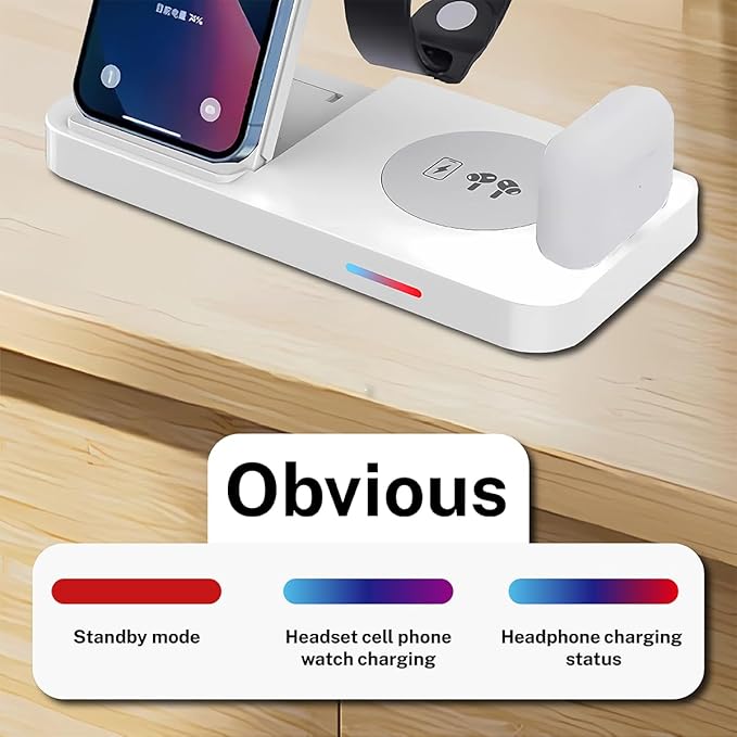 6-in-1 Fast Wireless Charging Station for iPhone 16/15/14/13, Apple Watch Ultra/9/8, AirPods Pro,18W Qi-Certified (B19-C-WHITE)