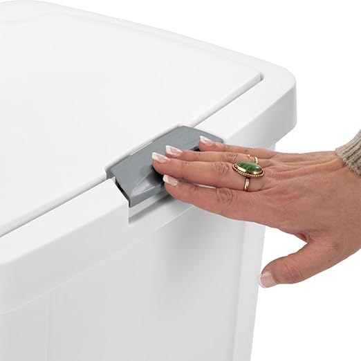 Sterilite 13 Gallon TouchTop Wastebasket Trash Can Garbage Recycle Bin with Titanium Latch for Kitchen, Garage, Basement, or Office, White (4 Pack)