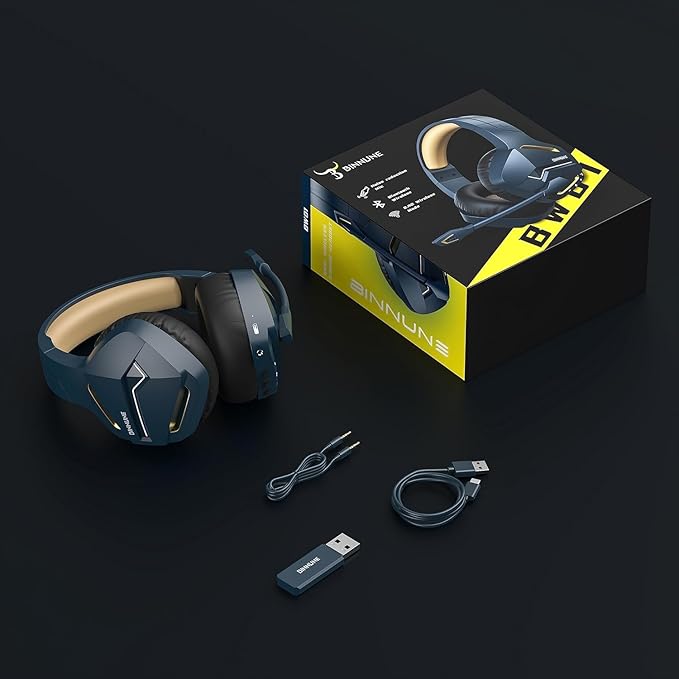 BINNUNE 2.4GHz Wireless Gaming Headset, Bluetooth 5.3 Gaming Headphones with Noise Canceling Mic, 120H Ultra-Long Battery, 50mm Drivers, Multi-Platform for PC / PS5 /PS4/ Switch/Mobile, Gold