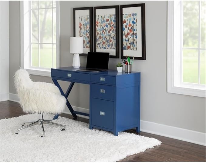 Pemberly Row Set of 2 Faux Fur Upholstered Armless Office Task Chair & Desk