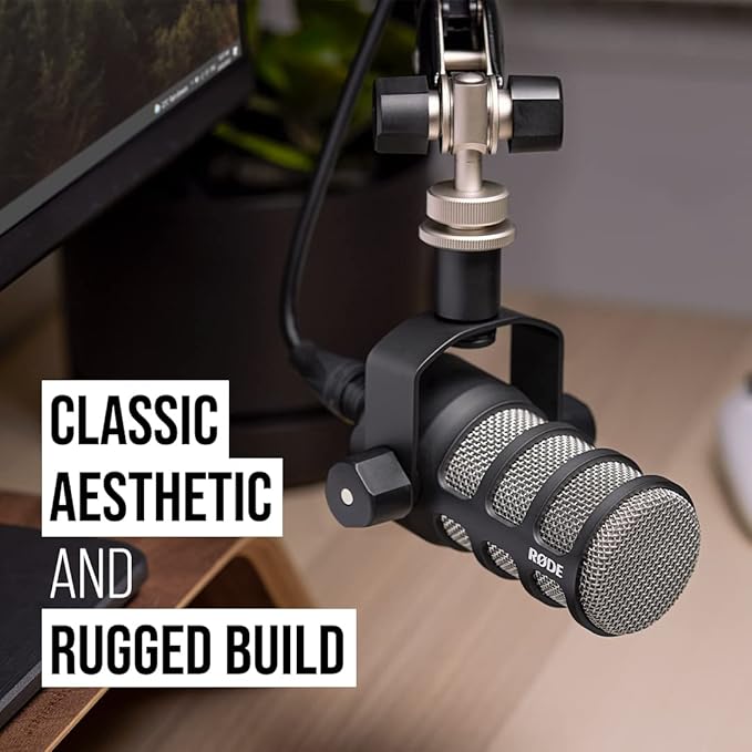 RØDE PodMic Cardioid Dynamic Broadcast Microphone with Integrated Swing Mount for Podcasting, Streaming, Gaming, and Voice Recording, Black
