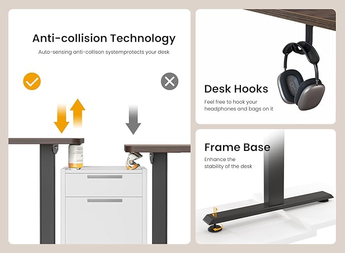 BANTI 55 × 24 Inches Standing Desk, Ergonomic, Electric Height Adjustable, Sit and Stand Up, Computer Office Desk with Splice Board, Black Frame/Black Walnut Top