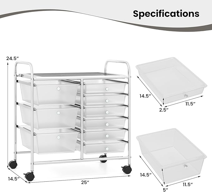 Moccha 9-Drawer Rolling Storage Cart - Under Desk Storage Drawers with wheels for Craft Art Supply Paper Salon, Scrapbook Paper Tools, Mobile Utility Cart for Classroom, Clear