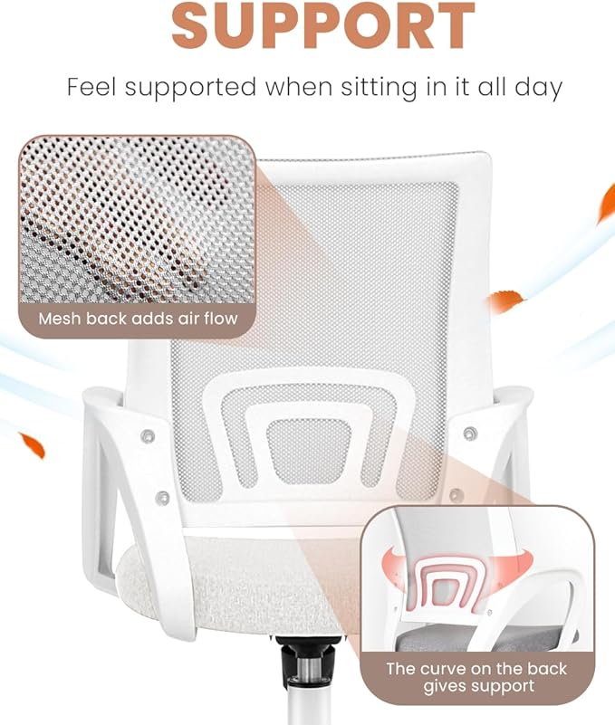 NEO CHAIR Office Desk Computer Chair Ergonomic Mesh Gaming Cushion Seat with Comfy Lumbar Mid Back Support Adjustable Height Swivel Rolling Wheels for Home Task (Ivory)