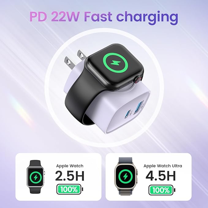 TOPADRE 3-in-1 PD USB C Wall Charger Block, 20W Fast Charging Block, Charger for Apple Watch Series 11/10/9/8/7/6, for iWatch Ultra, Compatible with iPhone 16/16 Pro/iPhone 15, Black