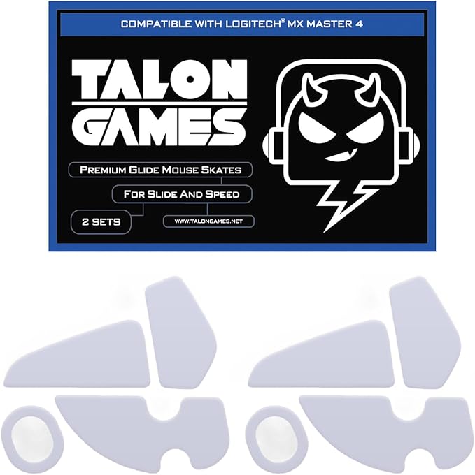 2Sets of TALONGAMES Rounded Curved Edges Mouse Skates Feet Compatible with Logitech MX Master 4 Gaming Mouse Feet Replacement, 0.8mm, Pure PTFE Material Super Smooth Glide Pads