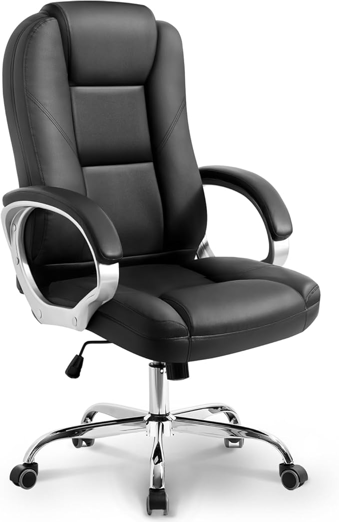 NEO Chair Office Desk Ergonomic Gaming Computer Chair High Back Adjustable PU Leather with Lumbar Support, Swivel Rolling Wheels, Executive Managerial Task Chair (Jet Black)