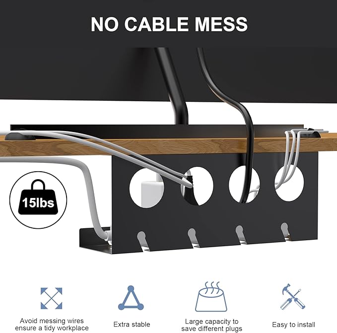 Cable Management Under Desk 2 Pack Under Desk Cable Management Tay Super Sturdy Metal Cable Raceway Tray for Cords/Power Strip (12.6 in)
