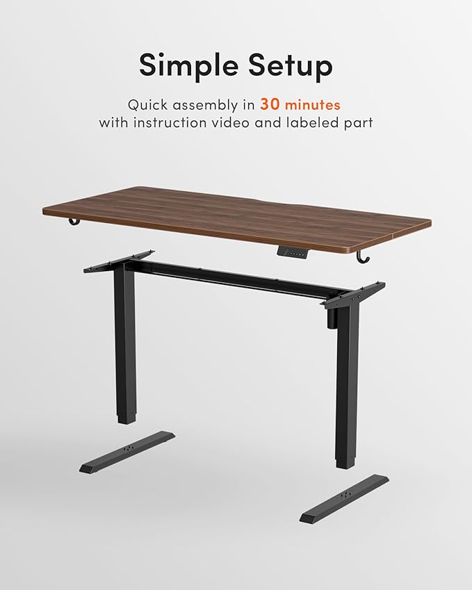 Cubiker Standing Desk, 55x24 Inches Sit Stand Home Office Desk, Electric Stand up Desk, Adjustable Desk with Splice Board, Black Frame/Black Walnut Top