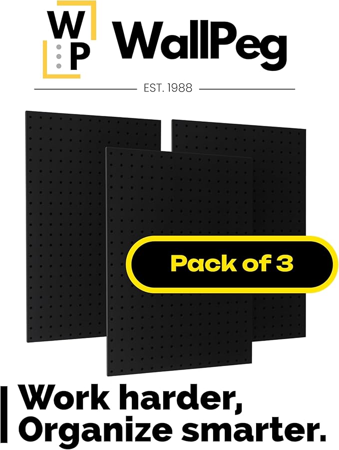 WallPeg 24" x 48" Pegboard Wall Organizer - Kit (PK-312-B) Peg Board Organizer Accessories for Garage pegboard Storage, Tool & Craft Organization with Pegboard. Hooks, and Peg Board Bins