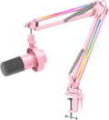 FIFINE Pink Podcast Microphone and RGB Mic Arm Bundle, XLR/USB Studio Dynamic Mic with Mute Button & Gain, RGB Adjustable Scissor Mic Stand with 3/8"-5/8" Adapter for Streaming, Gaming-K688P+BM38P