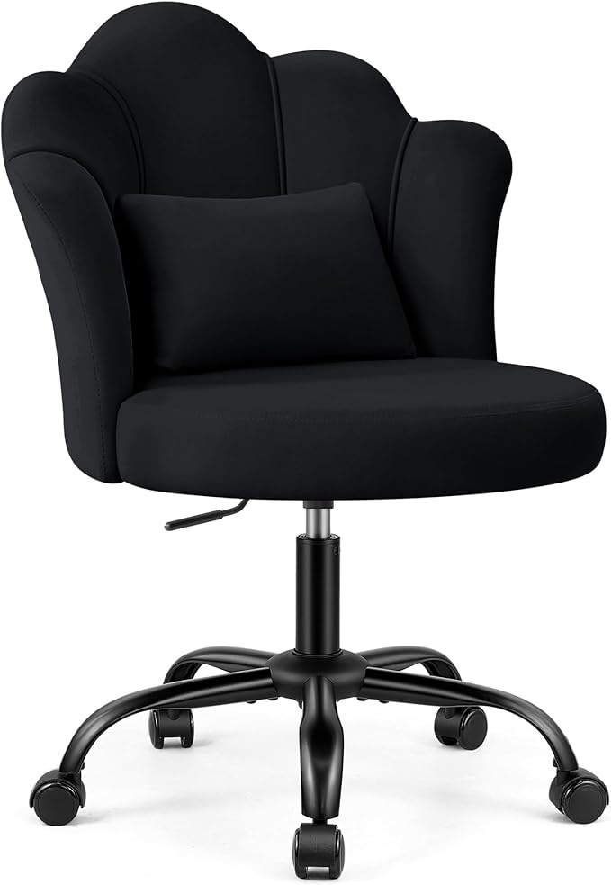BestGlory Petal Vanity Chair with Wheels, 3.15" Extra Thick Comfy Makeup Chair, Adjustable Modern Swivel Armless Desk Chair for Girls Women, Aesthetic Small Office Chair for Bedroom Dorm