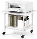 Giantex Under Desk Printer Stand, 2-Tier Mobile Printer Table with Storage Shelf, Lockable Wheels & Metal Frame, Rolling Printer Cart Holder, Storage Rack for Home Office Scanner Fax Machine (White)