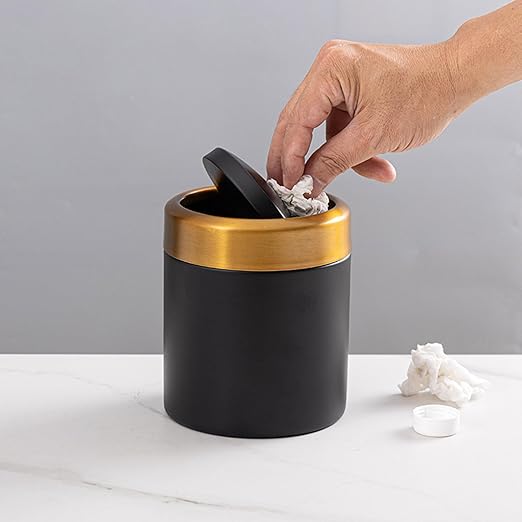 Desktop Refuse Receptacle - Slim Trash Organizer, Petite Waste Carrier | Cute Table Bin, Modern Brushed Metal Lid Mechanism, Elegant Stainless Canister Finish Ideal Home, Kitchenette, Nightstan