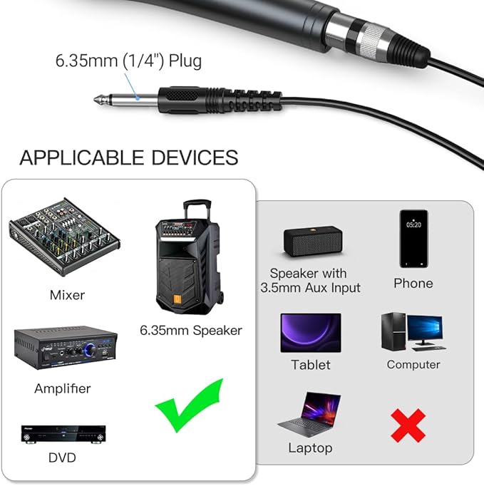 Fifine Karaoke Microphone, Dynamic Vocal Microphone for Speaker, 6.35MM Wired Handheld Mic with On and Off Switch and 14.8ft Detachable Cable-K6
