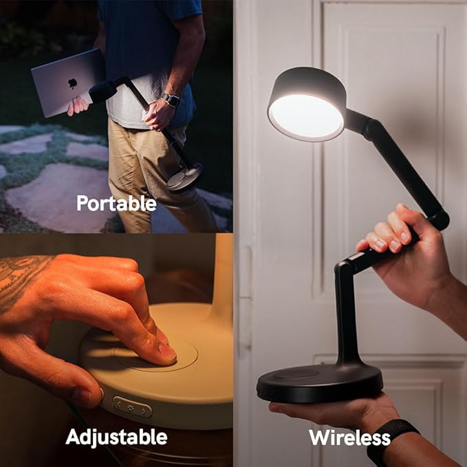 LUME CUBE Edge Light Go - Rechargeable Cordless Table Lamp - Perfect Lighting Wherever You Need it - Battery Powered LED Desk Light with Red Light Mode & Wireless Charger (Sand)