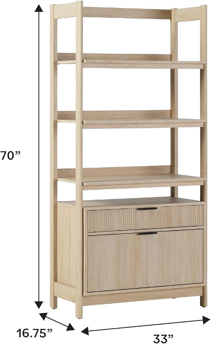 Walker Edison Transitional 3-Piece Writing Desk with 1 Narrow Bookcase and 1 Wide Bookcase, Set of 3, Coastal Oak