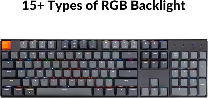 Keychron K10 Full Size Layout Bluetooth Wireless/USB Wired Mechanical Gaming Keyboard for Mac with Keychron Super Brown Switch/Multitasking/RGB Backlight 104 Keys Computer Keyboard for Windows Laptop