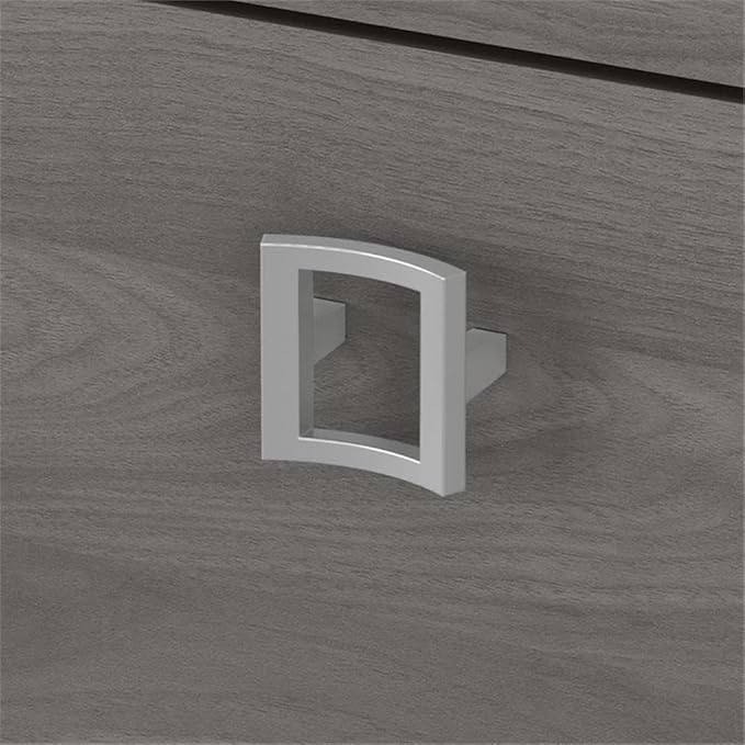 Bush Business Furniture Echo L Shaped Bow Front Desk with Mobile File Cabinet in Pure White and Modern Gray