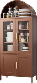 Metal Arched Bookcase Cabinet with 4 Doors,Arched Pantry Cabinet for Home Office Living Room,Required Assembly,Brown