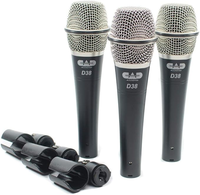 CAD Audio D38X3 3-Pack Supercardioid Handheld Microphones – Neodymium Capsule, Articulate Vocals, Carry Case & Clips