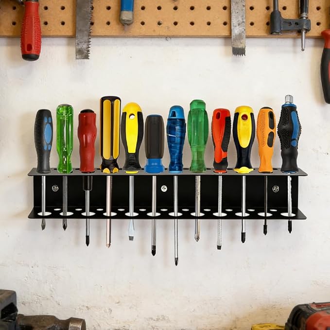 Screwdriver Organizer Wall Mount, Heavy Duty Metal Utility Storage Rack Storage Peg Board Hand Tools Organizer Screw Driver Holder Suitable Garages Homes Workshops Sheds