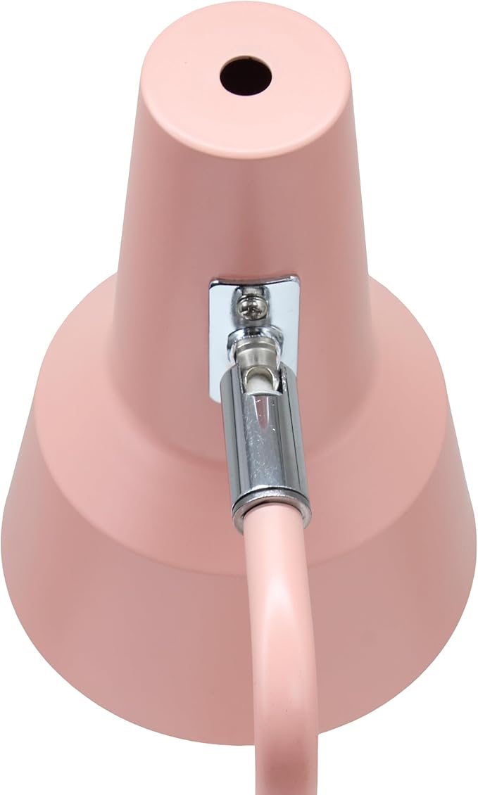 Simple Designs LD1072-BPK 15.2" Sleek Essentials Metal Cone Shade Desk Lamp with Adjustable Shade and Dual USB Ports, for Office, Desk, Nightstand, Dorm, Pink