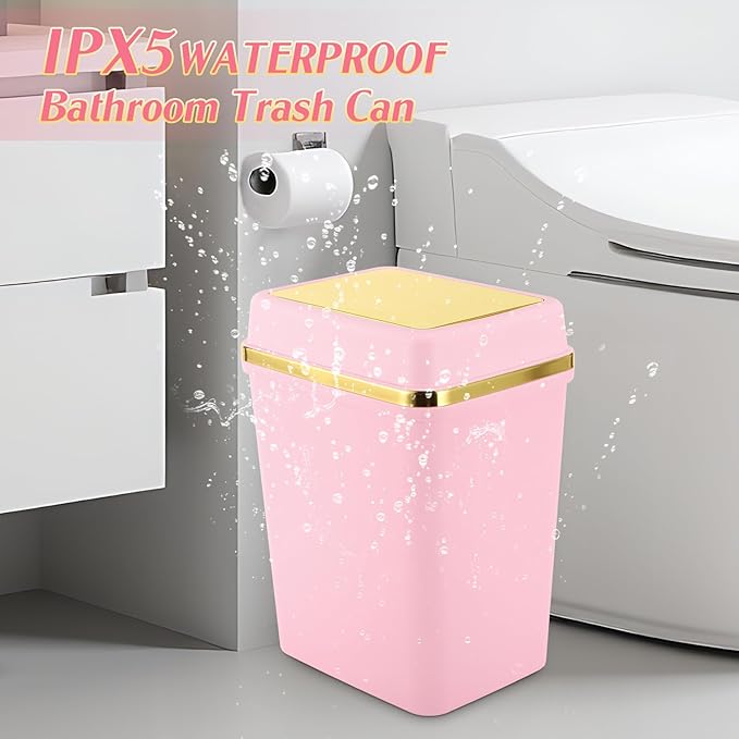 Bathroom Trash Can with Lid 4 Gallon Pink Trash Can Bedroom Trash Can Small Garbage Can with 300 Counts Trash Bags for Small Bathroom Bedroom Office