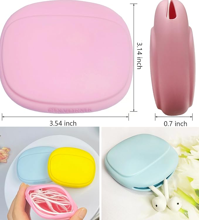 Silicone Headphone Organizer - Data Cable Storage Case - Mini Key Box - Portable Wired Headset Storage Bag (Yellow-Pink-Blue-3PCS)