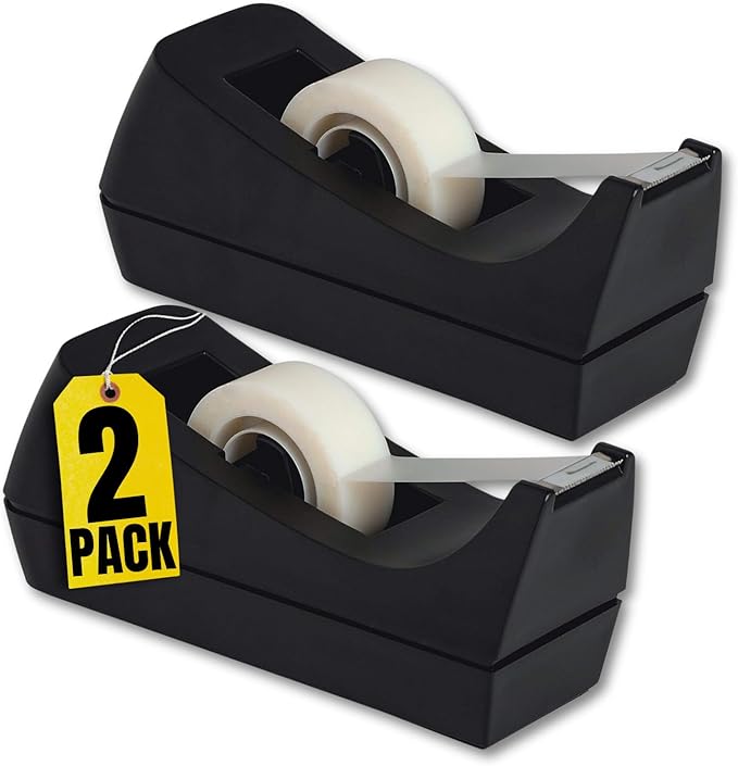 1InTheOffice Tape Dispenser Desk, Desktop Tape Dispenser, Black 2 Pack (Tape Dispenser)