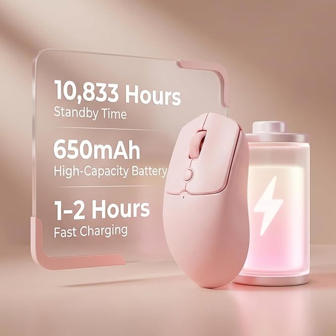 RK ROYAL KLUDGE MO1 Wireless Mouse, 55g Ultra-Lightweight Computer Mice, 6 Programmable Buttons, 2.4GHz/Bluetooth/Wired, 6000 DPI Optical Sensor, Pink