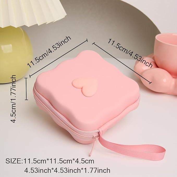 Charger Cover Storage Bag, Lovely 3D Love Heart Waves Design Charger Protector Travel Storage Case, Earphone Wire Saver Cable Cord Organizer Wireless Earphone Storage Box, Pink Love