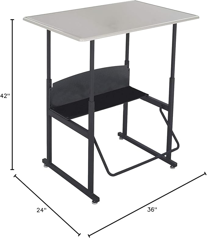 Safco AlphaBetter Student Standing Desk, Adjustable Height with Shelf and Swinging Pendulum Foot Rest, 36" W x 24" D, Gray