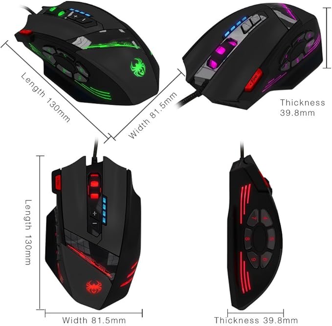zelotes Professiona Wired Gaming Mouse,4800 DPI,12 Programmable Buttons,Weight Tuning,High Precision,Multi-Modes Backlit,Ergonomic Design,USB Optical Mouse Mice for Laptop,PC,Mac,Black