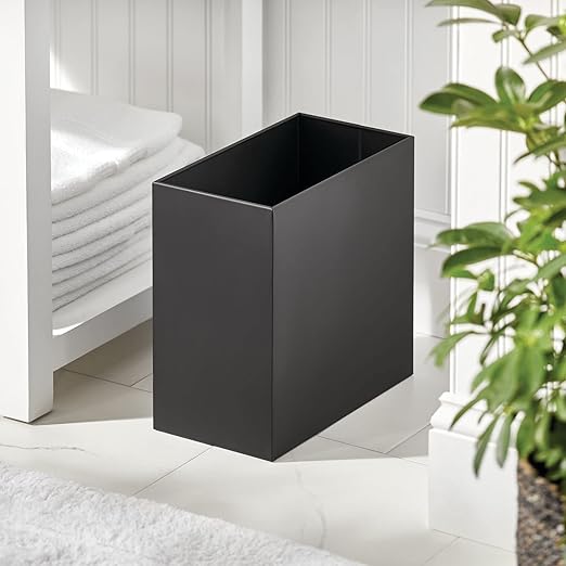 mDesign Small Steel Rectangular 2.4 Gallon/9.1 Liter Trash Can, Waste Basket for Bathroom, Bedroom, Home Office - Holds Garbage, Recycling, Household Items - Linn Collection - Matte Black