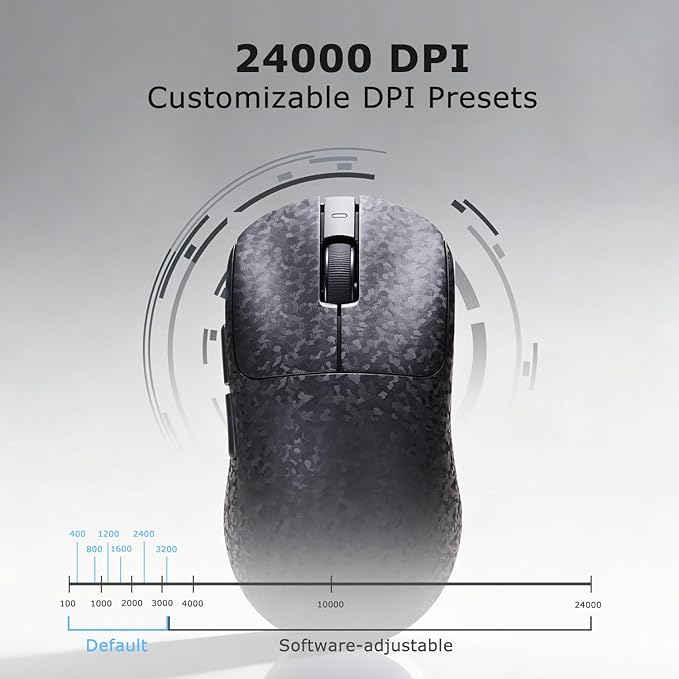 AJ199 Hybrid Wireless Gaming Mouse | Genuine Carbon Fiber Grip Shell | Tri-Mode 2.4G/Bluetooth/USB-C | 60g Balanced Lightweight | 24K DPI PAW3311 | 119mm Compact | PC/Mac/Travel | Black