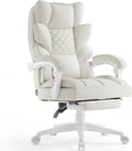 Dowinx Big and Tall Office Chair with Pocket Spring Cushion,High Back Computer Gaming Chairs with Linkage Armrests,Executive Desk Chairs with Footrest,PU Leather-White