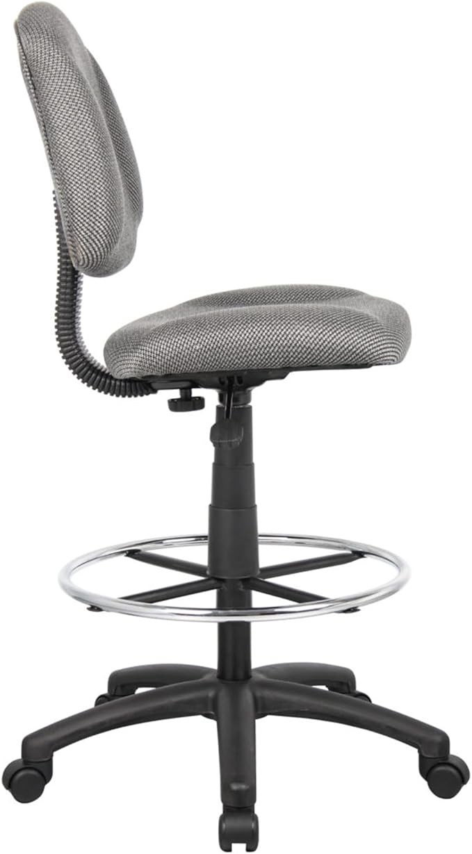 Benzara Jea Drafting Stool Chair, Gray Tweed, Contoured Back and Footring